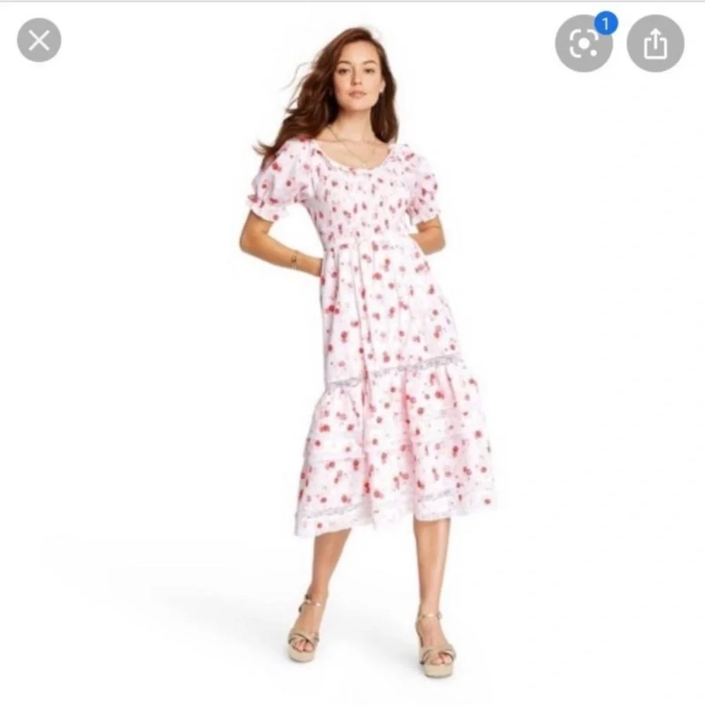 Cotton Pink Floral Maxi/Midi Dress - Picture 7 of 7